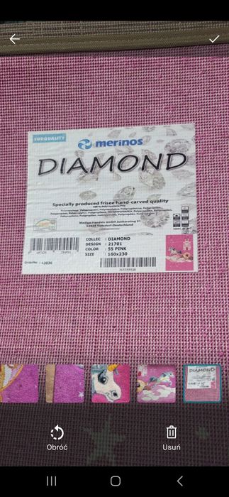 Dywan Diamond jednorożec zamek dla księżniczki 160x230 cm.