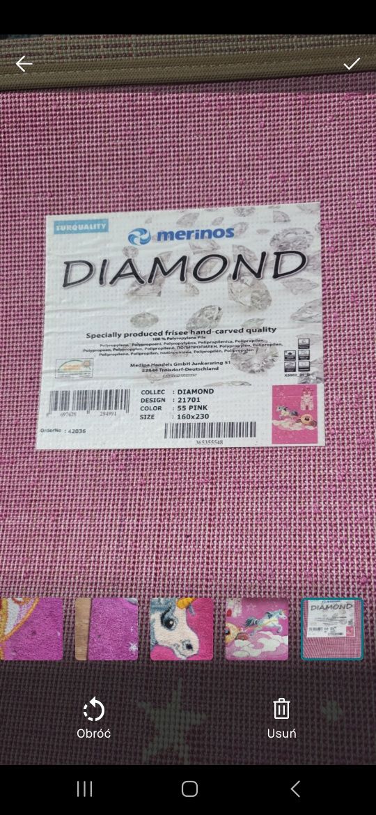 Dywan Diamond jednorożec zamek dla księżniczki 160x230 cm.
