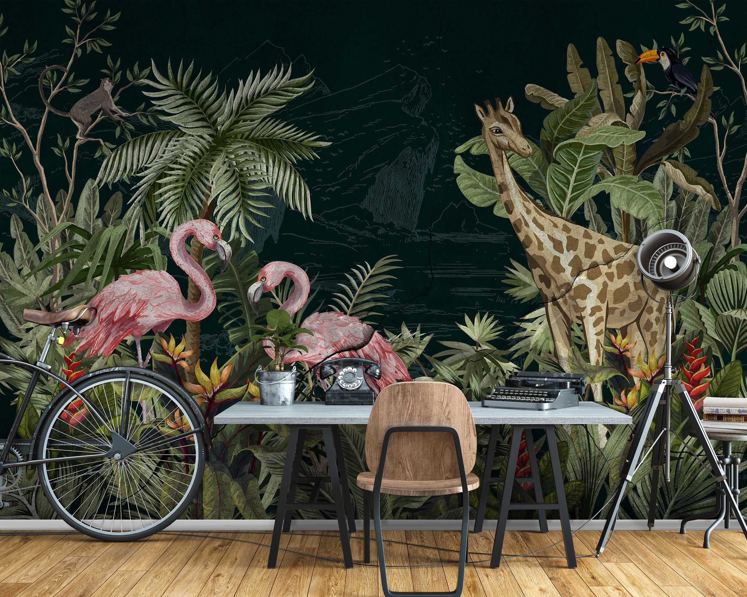Fototapeta Dżungla Zwierzęta Flemingi Na Ścianę 3D Twój Rozmiar + KLEJ
