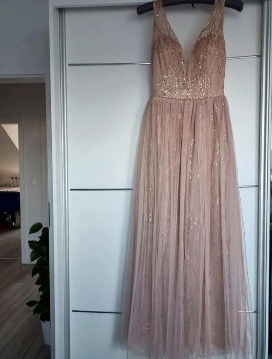 suknia wieczorowa balowa studniówka wesele Golden Rose złota różowa