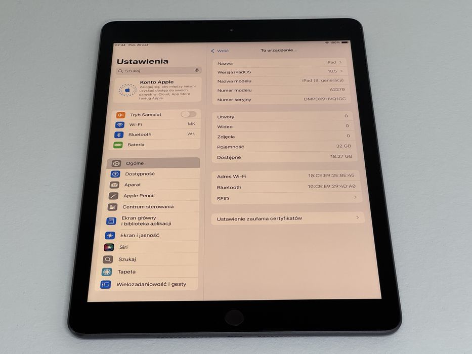 iPad 8. gen. (A2270) - 32GB - faktura VAT 23%