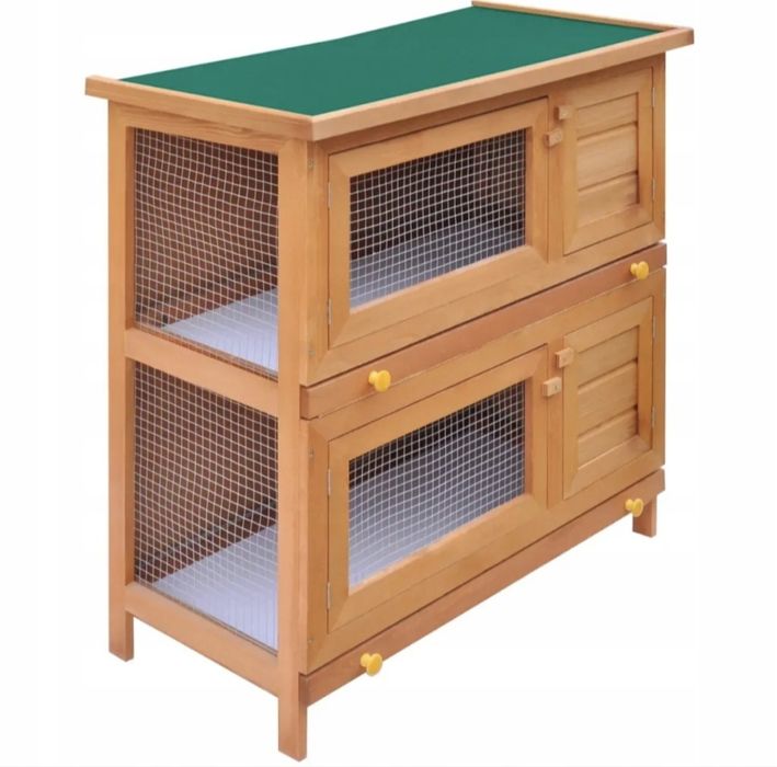 Klatka dla królików i małych zwierząt, 4 drzwiczki, drewniana