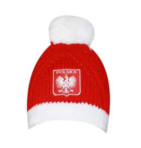 Polska Czapka Zimowa z pomponem dla kibica