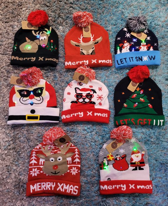 Czapka świecącą led świateczna mikolaj choinka