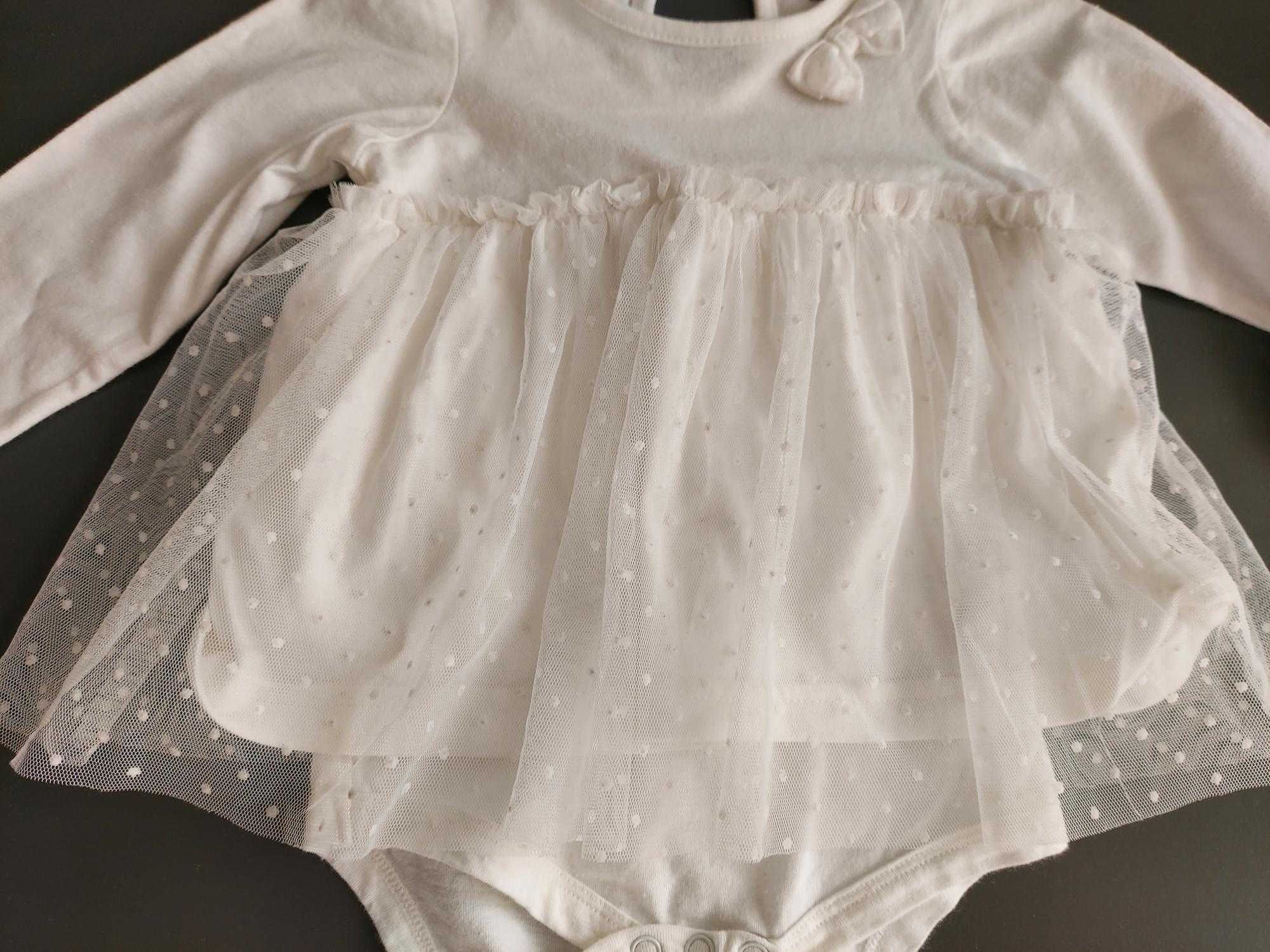 Sukienka biała, body, chrzciny, chrzest tiul r. 74, 6-9 miesięcy