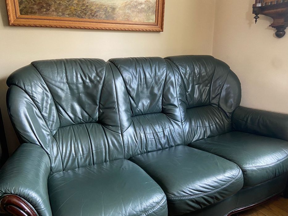 Zestaw wypoczynkowy skórzany, fotele plus sofa