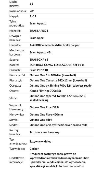 OCTANE ONE GRIDD gravel L / XL Sram Apex 1x11 Radom