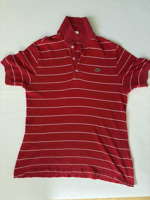 Czerwona koszulka polo Lacoste w paski