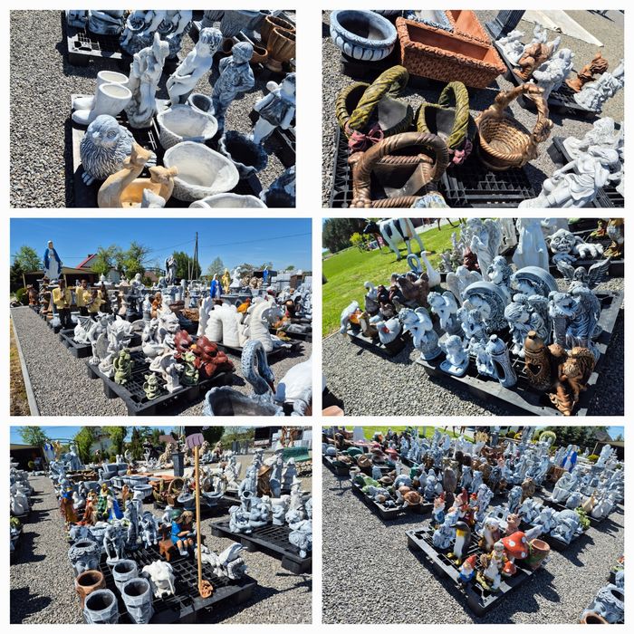 Betonowe figury ogrodowe domki fontanny donice