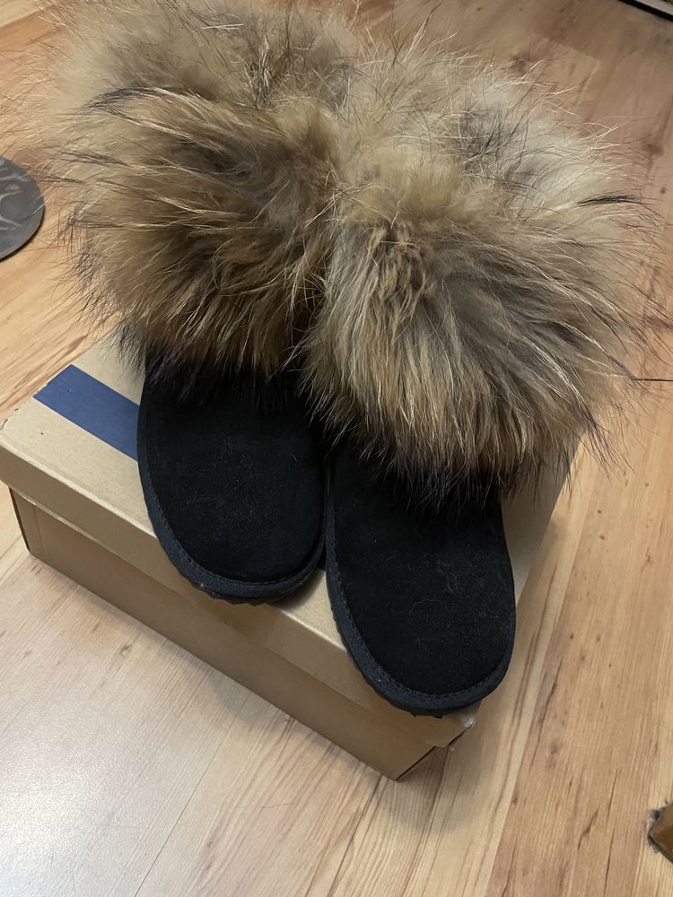 Buty sniegowe skorzane zamsz futerko jak ugg naturalne 39