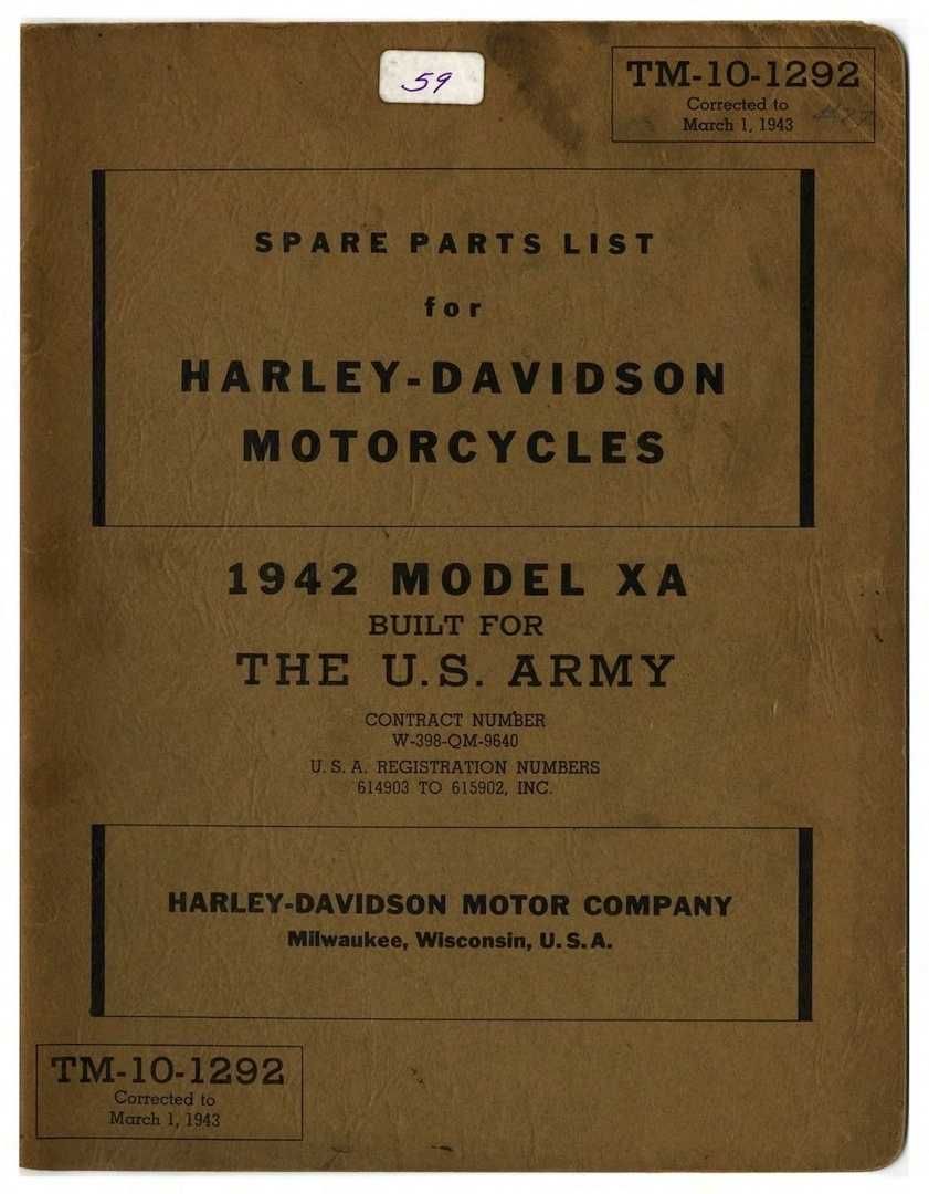 Harley - Davidson Military Model 42XA katalog części i książka obsługi