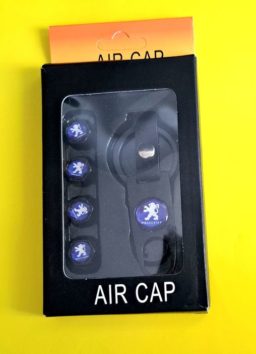 ** NOWY Breloczek PEUGEOT + Nakrętki na wentyle czarne komplet tuning