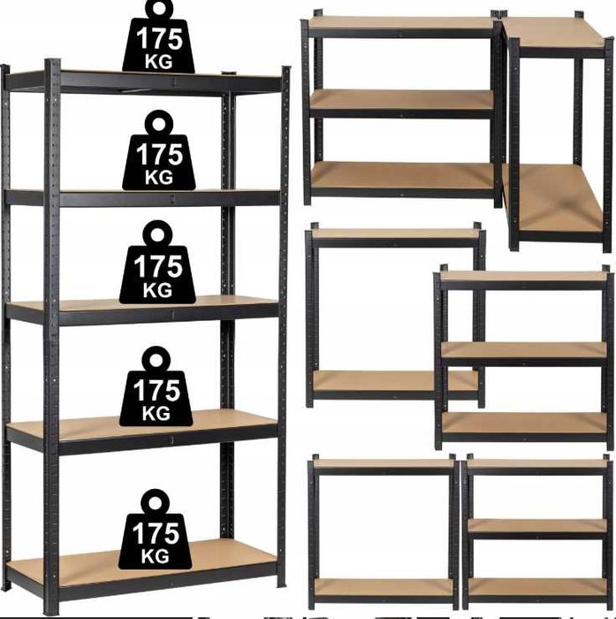 NOWY Regał magazynowy 3w1 metalowy czarny 180x90x40 5 półek