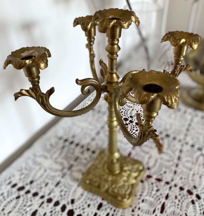 Mosiężny świecznik 5 ramienny, kandelabr - wysokość 32,5cm