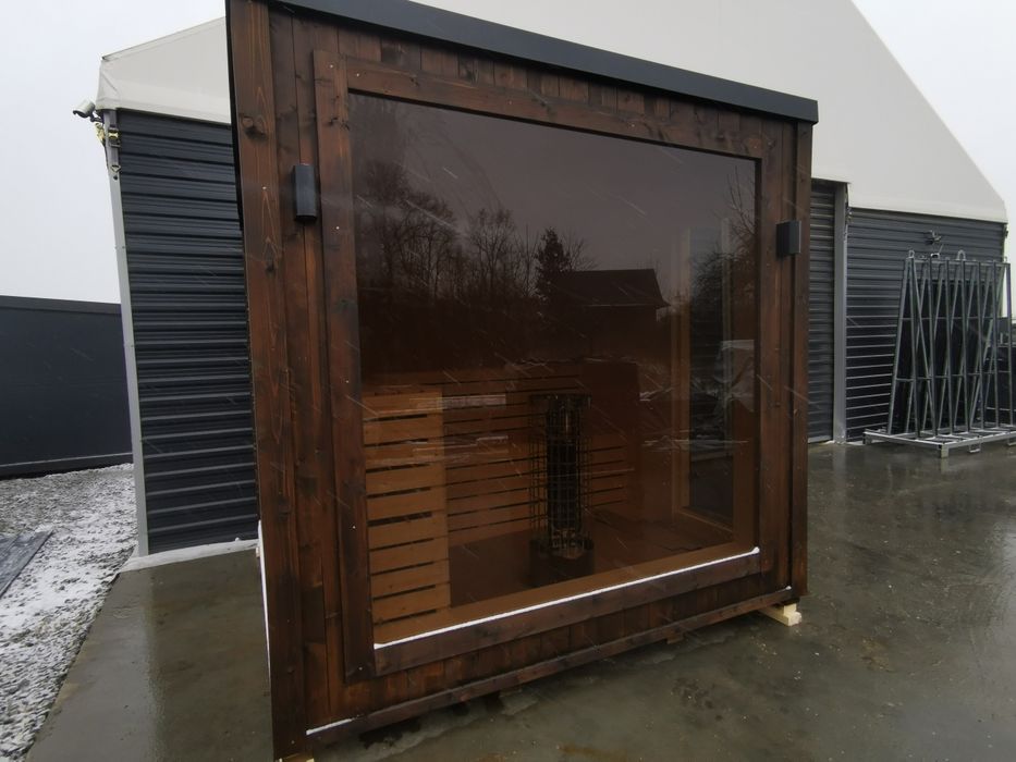 Sauna zewnętrzna ogrodowa 2,5m x 2,5m Ocieplona  Piec Witryna Okazja