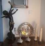 Par de candelabros em prata - cupido em bronze - esculturas africanas