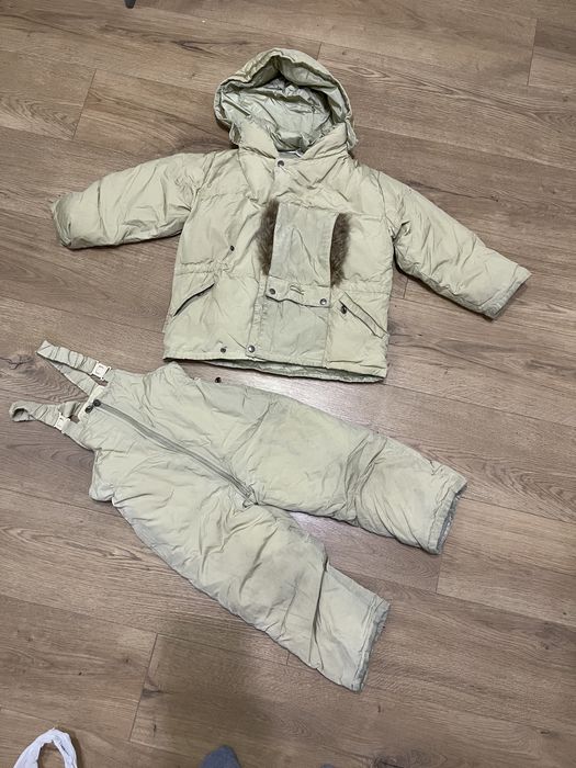 Роздільний зимовий комбінезон штани куртка пуховик бежевий