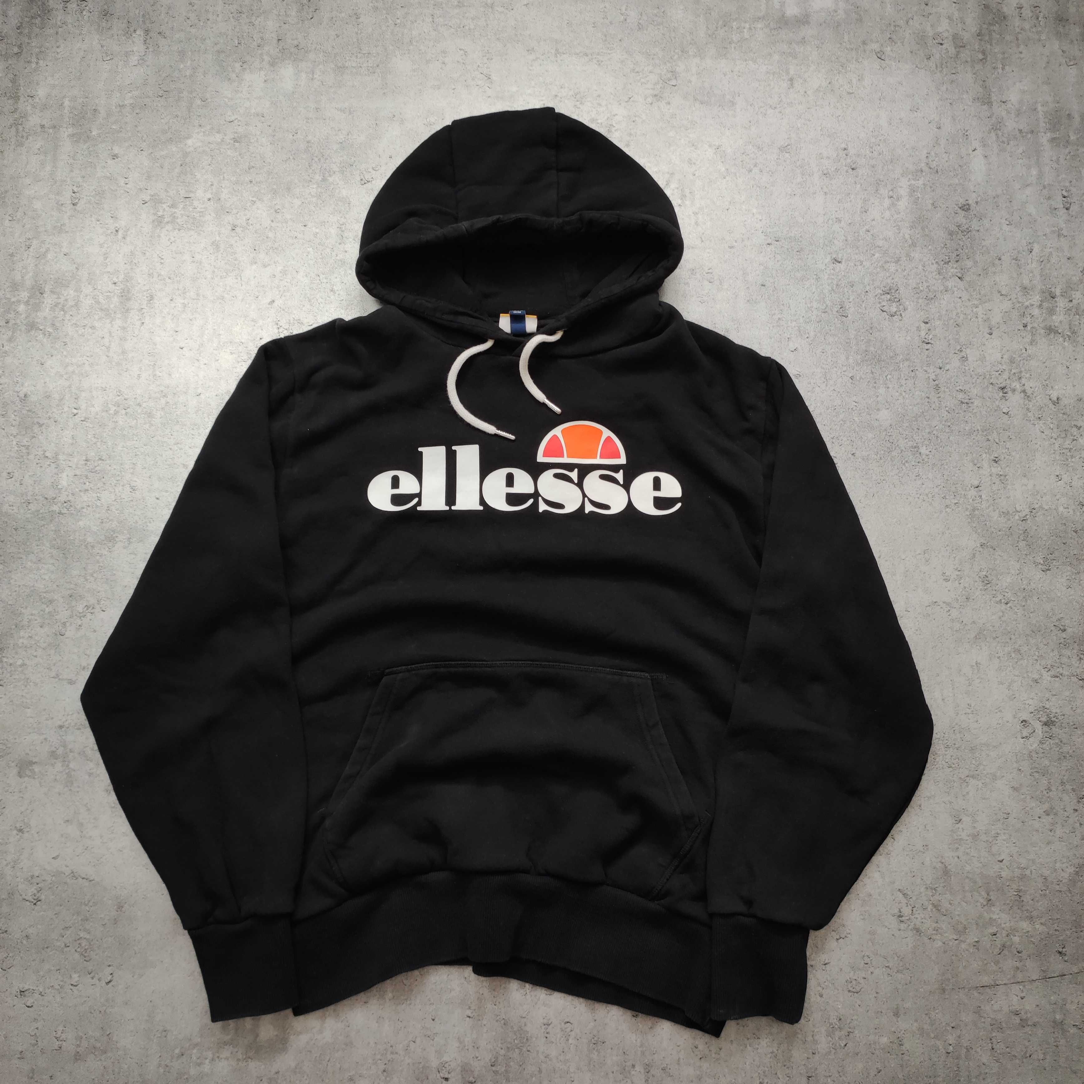 MĘSKA Bluza z Kapturem Czarna Hoodie Ellesse Duże Logo Nadruk Bawełna