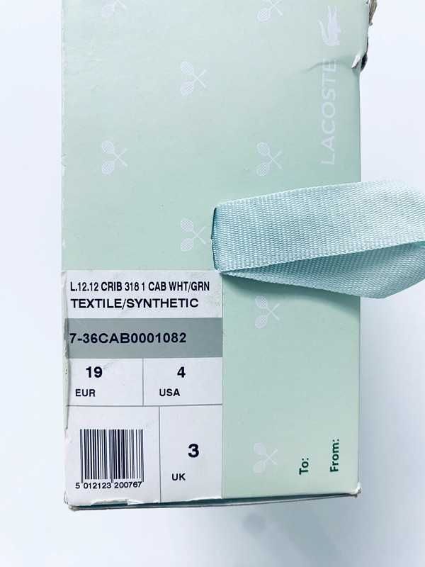 Białe Adidasy niemowlęce Lacoste dla chłopca/dziewczynki, rozmiar 19