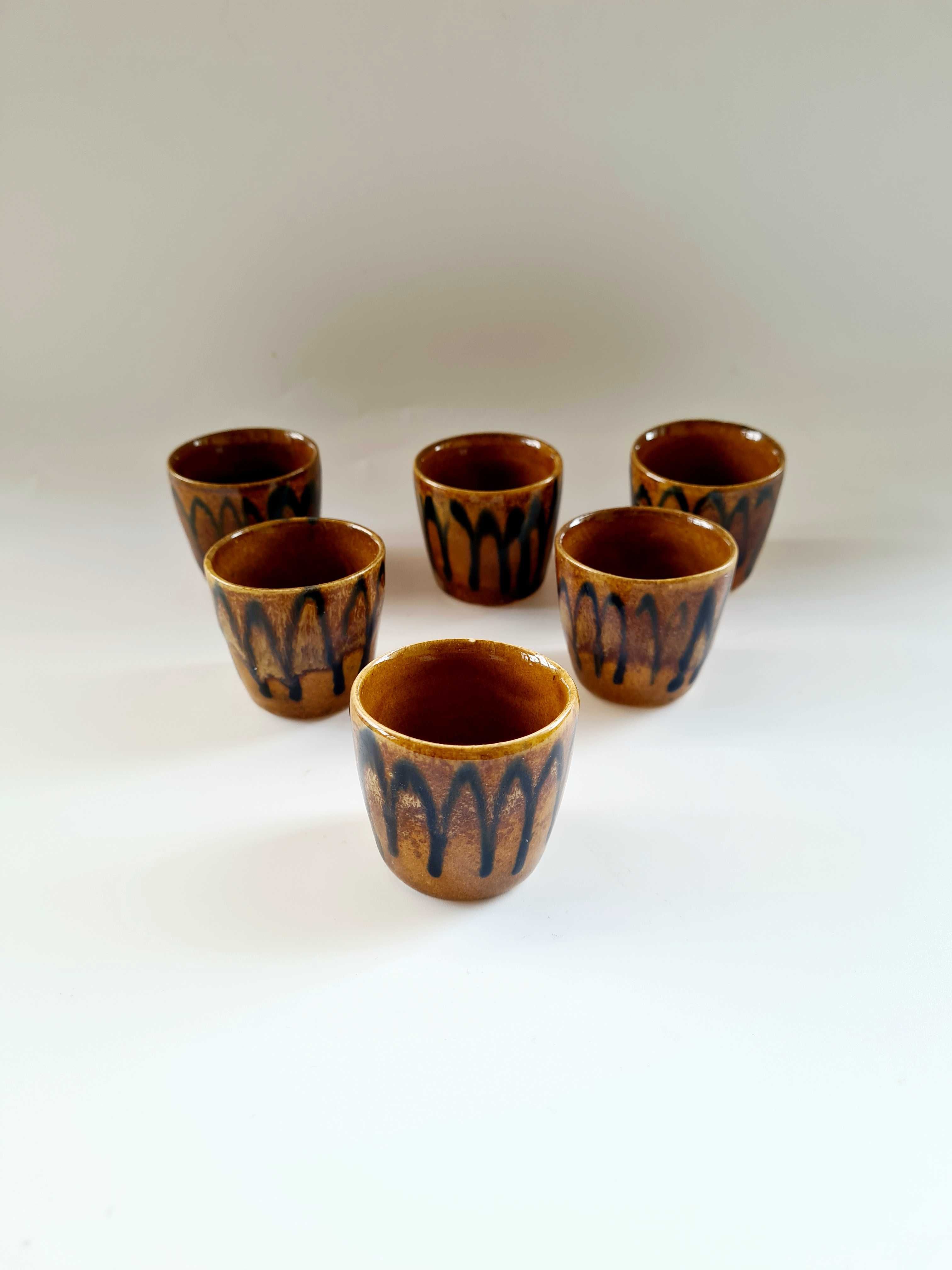 Zestaw 6 ceramicznych kieliszków 50 ml Bolesławiec PRL