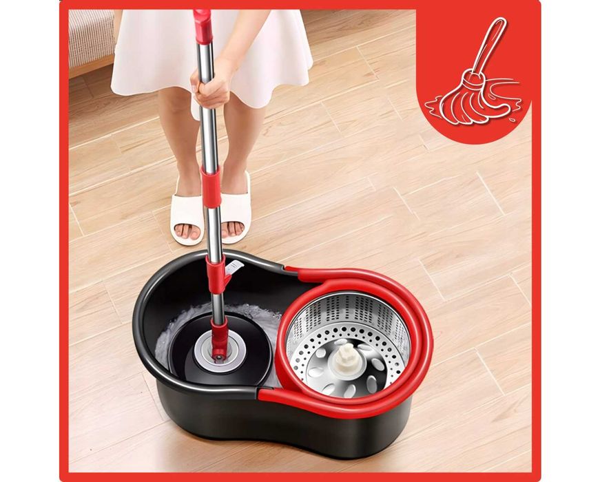 Mop Obrotowy Rotacyjny z Wiadrem Dwukomorowym Wkłady + Gratis Gąbki