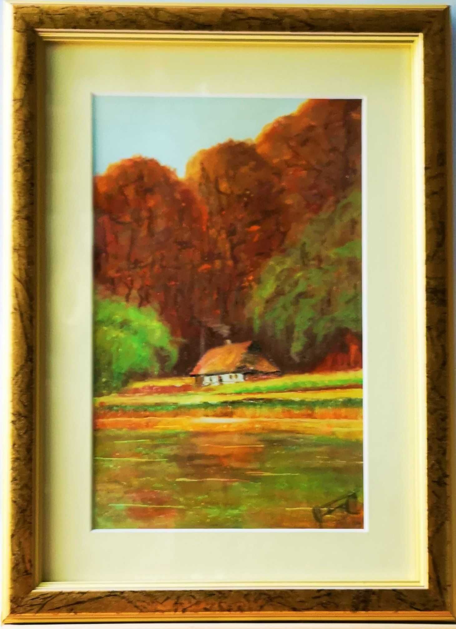 Obraz chata na skraju lasu nad jeziorem