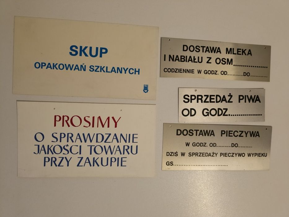Stare tabliczki z PRL zestaw 5 sztuk