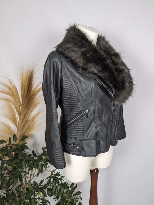 Nowa grafitowa ramoneska z odpinanym kołnierzem futerkowym Wallis XXL