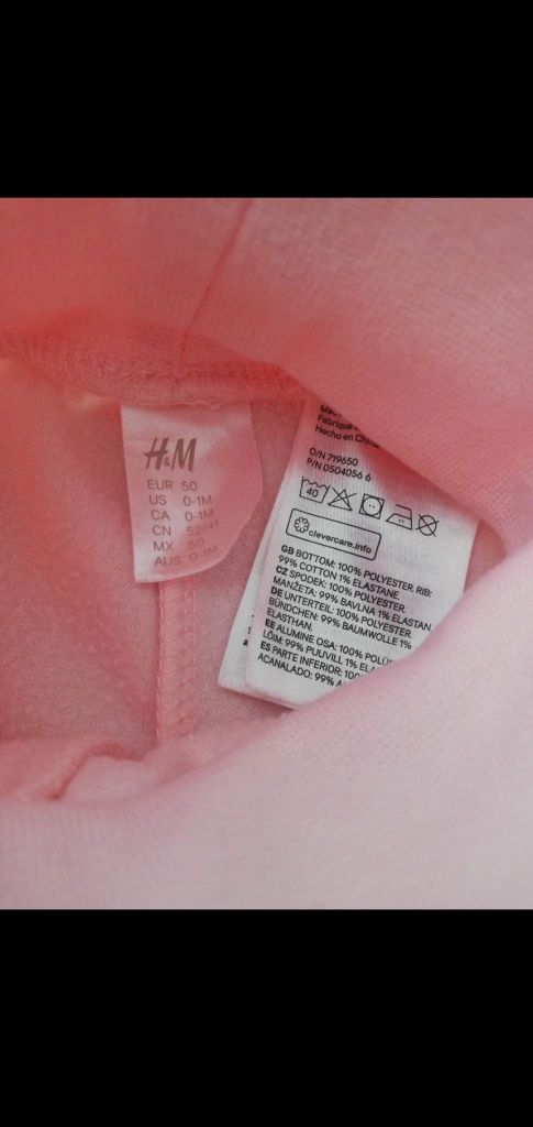 Komplet niemowlęcy H&M spodnie bluza kapturem uszami polarek wcześniak