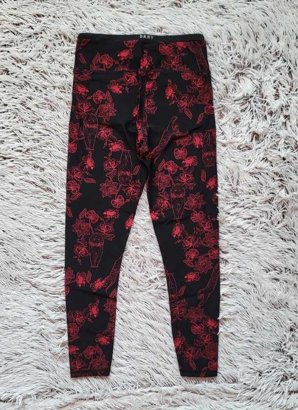 Czarne legginsy sportowe fitness w tygrysy i kwiaty DKNY