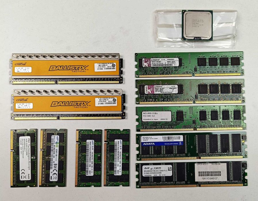 Memórias Crucial + processador Intel Core 2 Duo E7400