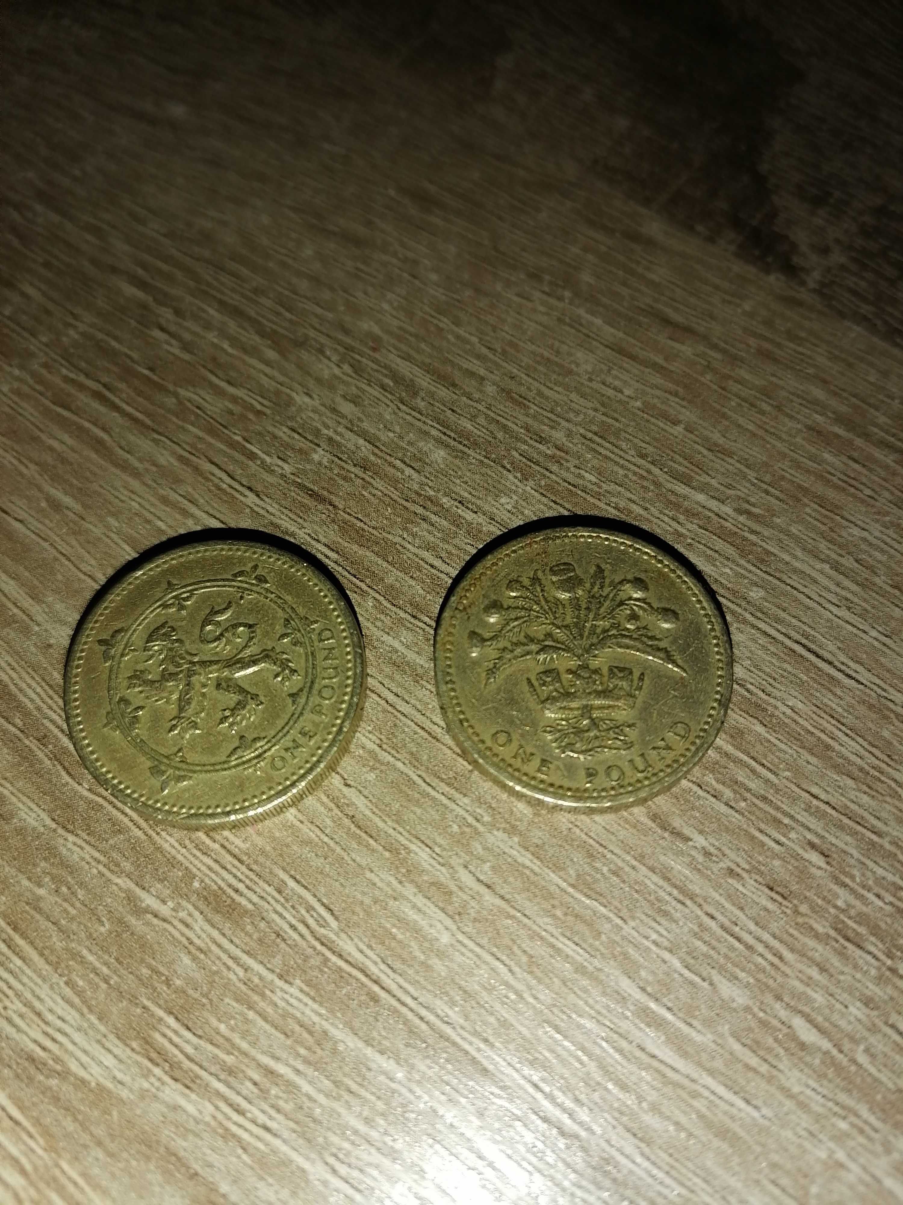 Monety One Pound z 1984r i 1994r Destrukt odwrócone napisy