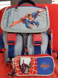 Mochila escolar vintage Superman estojo Spiderman Marvel DC Comics