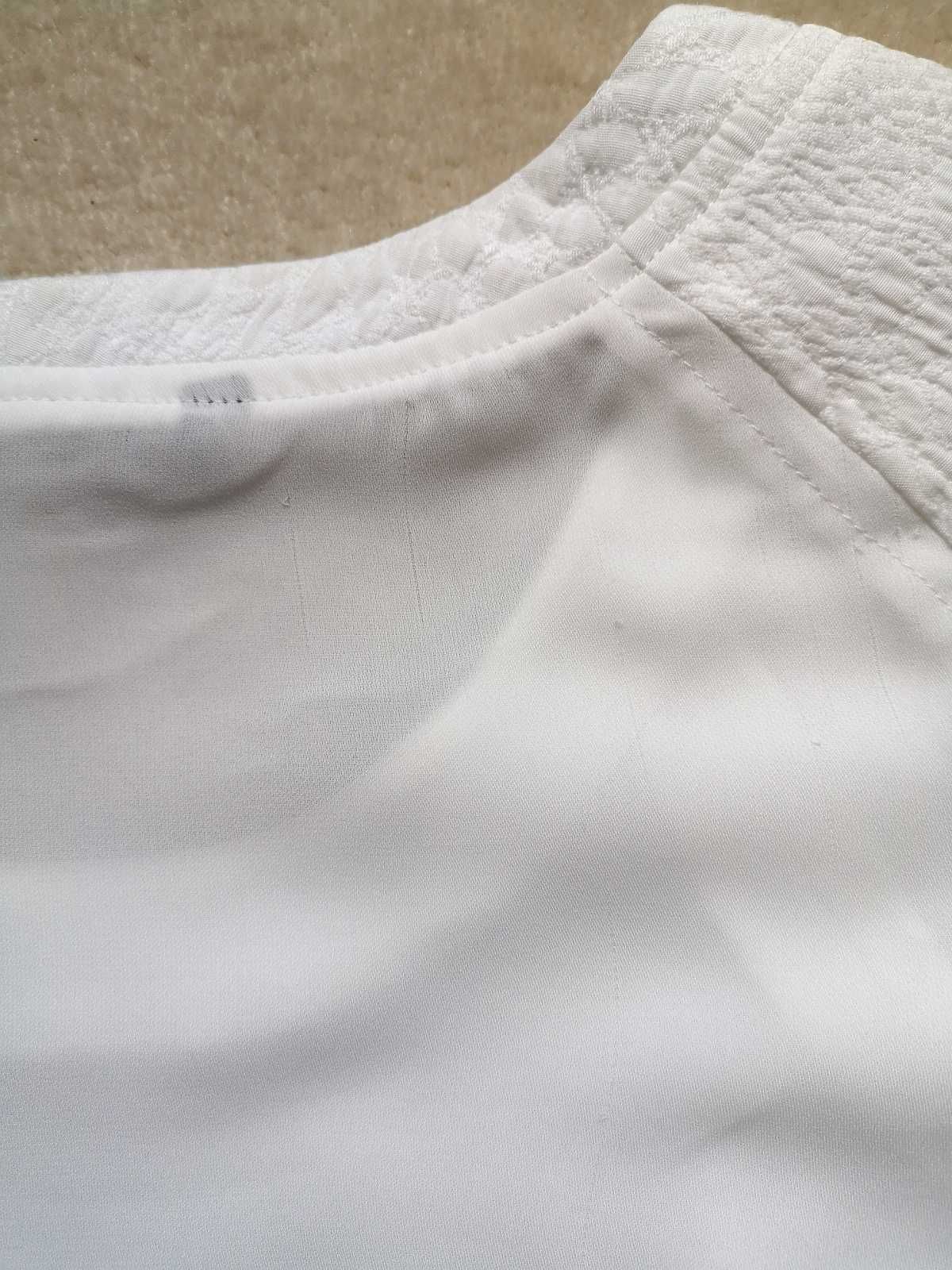 Biała elegancka bluzka na długi rękaw Reserved 34 XS mgiełka bluza