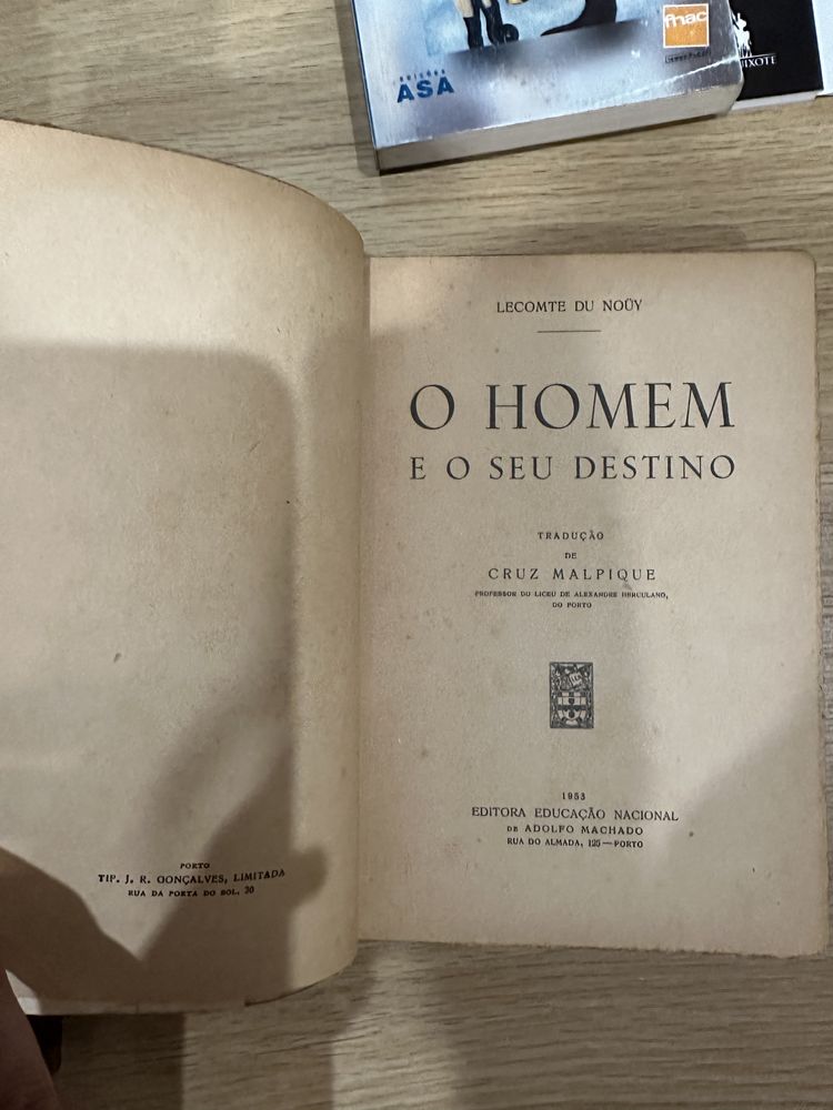 livro raro LECOMTE DU NOÜY - O Homem e o seu destino