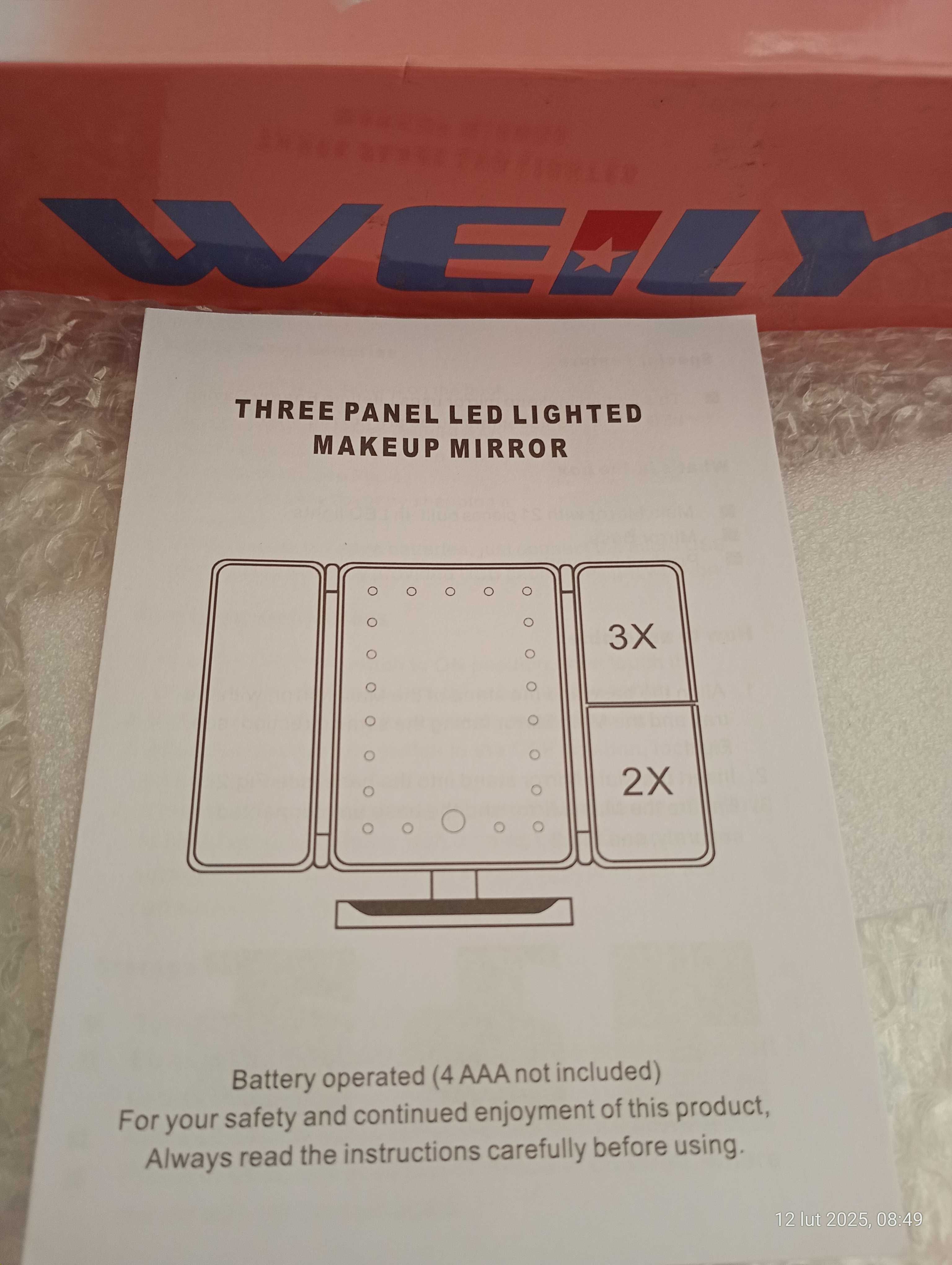 Lustro do makijażu z oświetleniem i powiększeniem 1X/2X/3x