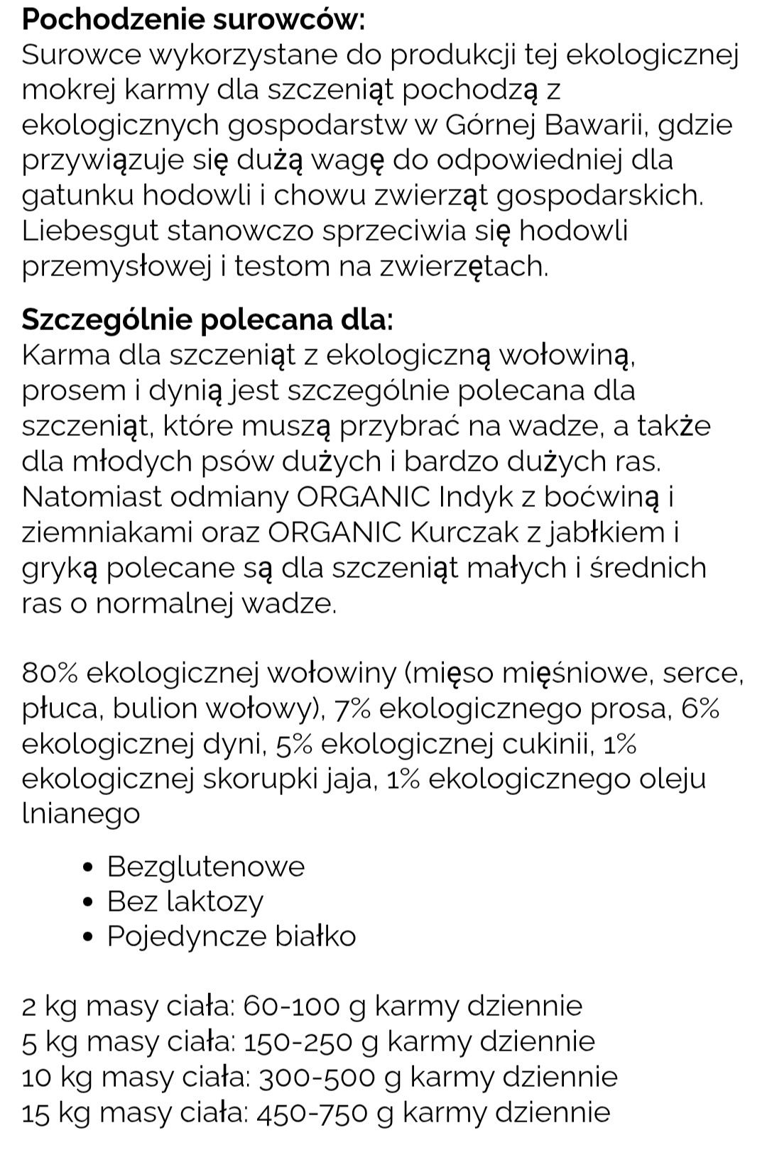 120x200g Liebesgut 76% Mięsa bez ZBÓŻ PREMIUM BIO WOŁOWINA dla PSA naj