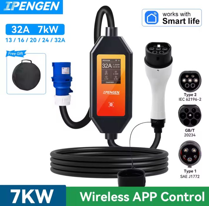 Продам зарядний пристрій до електромобіля Type2 32A GBT/AC 32A 7 кВт