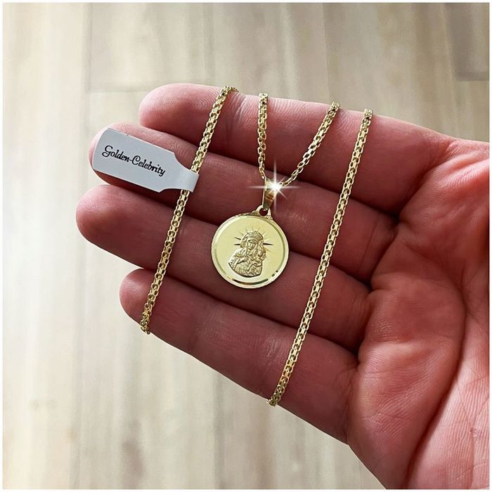 Złoty Łańcuszek Bismark + Medalik Matka Boska Częstochowska 925/585 Ch