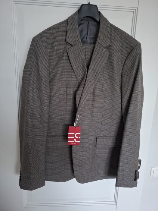 Nowy garnitur wełniany Esprit Brown Grey w pepitkę. Rozmiar 52/50
