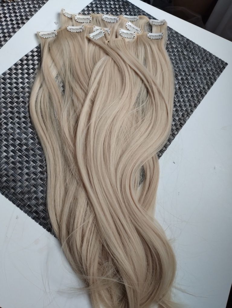 Włosy clip in blond 8 taśm 60 cm gęste