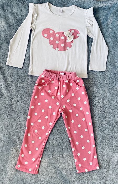 Piękny zestaw komplet dres bluzka spodnie myszka mickey Minnie kokardk