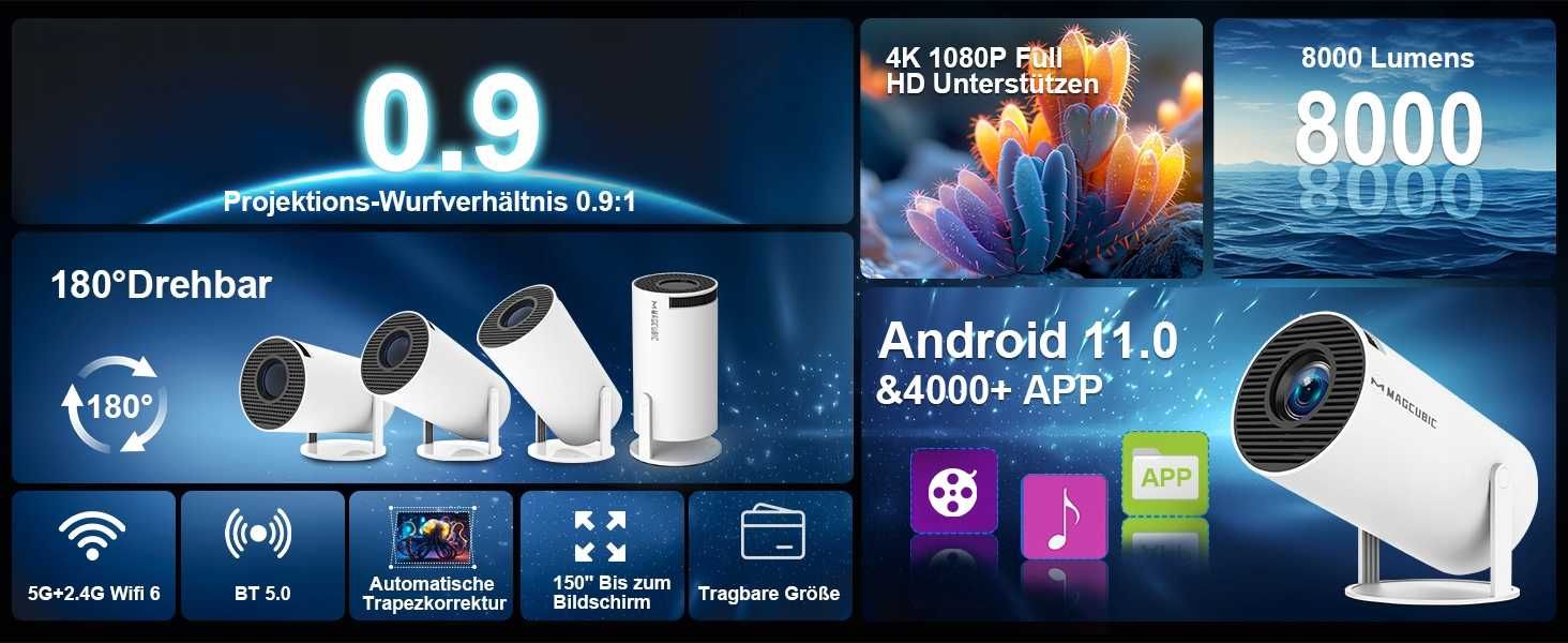 Projektor 4K rzutnik  ,WiFi6 Bluetooth 5.0 jak za darmo