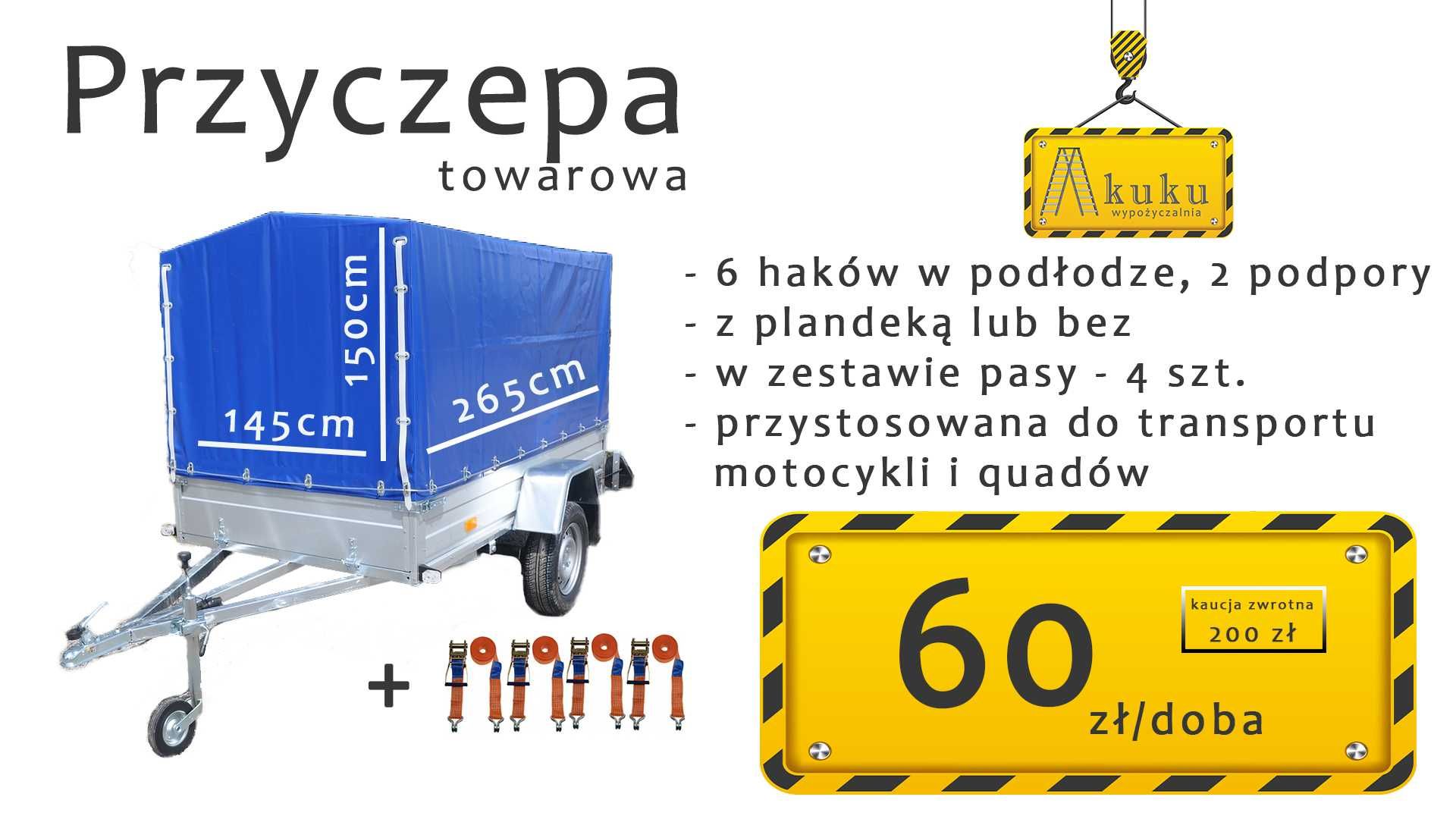 Wypożyczalnia Przyczepa towarowa motocyklowa, pasy w cenie Miedzyń