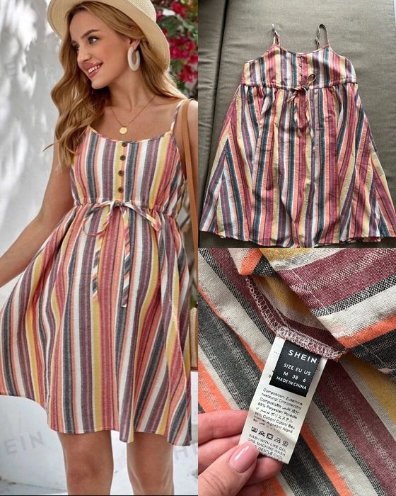 Sukienka ciążowa w paski na ramionach