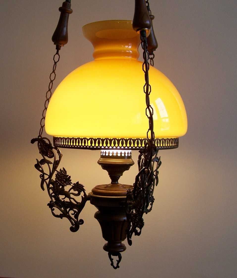 Lampa ___żyrandol ___ mosiądz __drewno