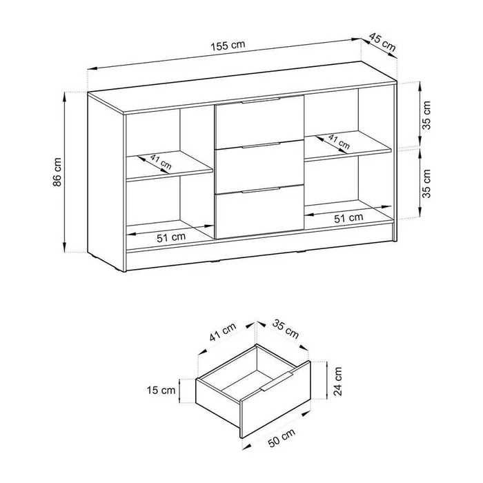NOWOŚĆ Komoda kolor Kaszmir dwa wymiary 105 /155 cm - wysyłka 24h