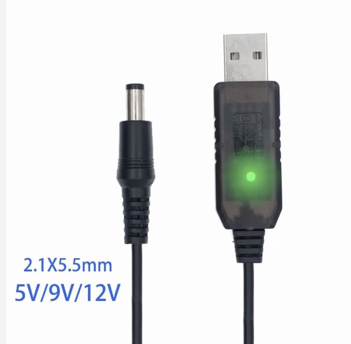 Кабель USB DC 5.5x2.1 для роутера модему з 5v на 9v-12v Чорний