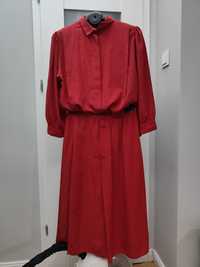 Czerwony komplet elegancki  koszula spódnica mgiełka święta  M