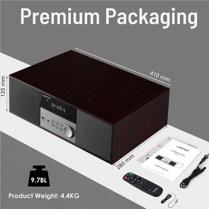 LONPOO LP-816 Kompaktowy zestaw stereo HiFi CD Bluetooth FM USB AUX